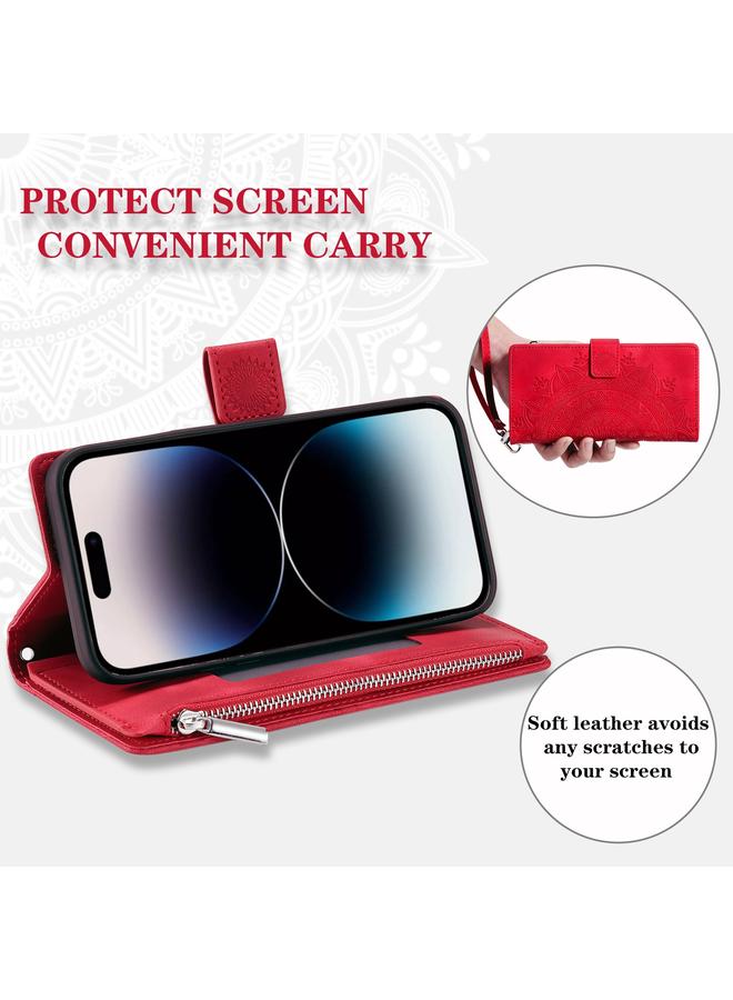 اس-توب جراب هاتف iPhone 15 Pro متعدد البطاقات بسحاب من الجلد - Image 5