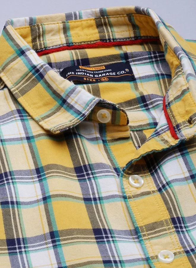 The Indian Garage Co Men Slim Fit Checkered Full Sleeves Spread Collar Casual Shirt