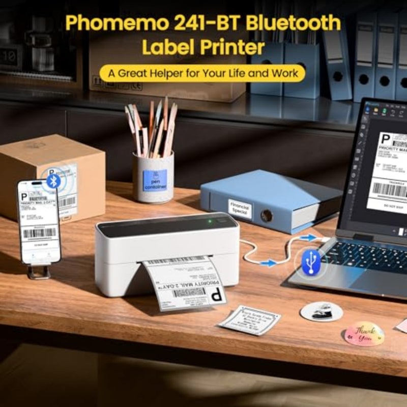 Bluetooth thermal label printer for shipping labels, 4x6 inches, durable plastic housing, black, fast wireless printing with auto-calibration - Image 2