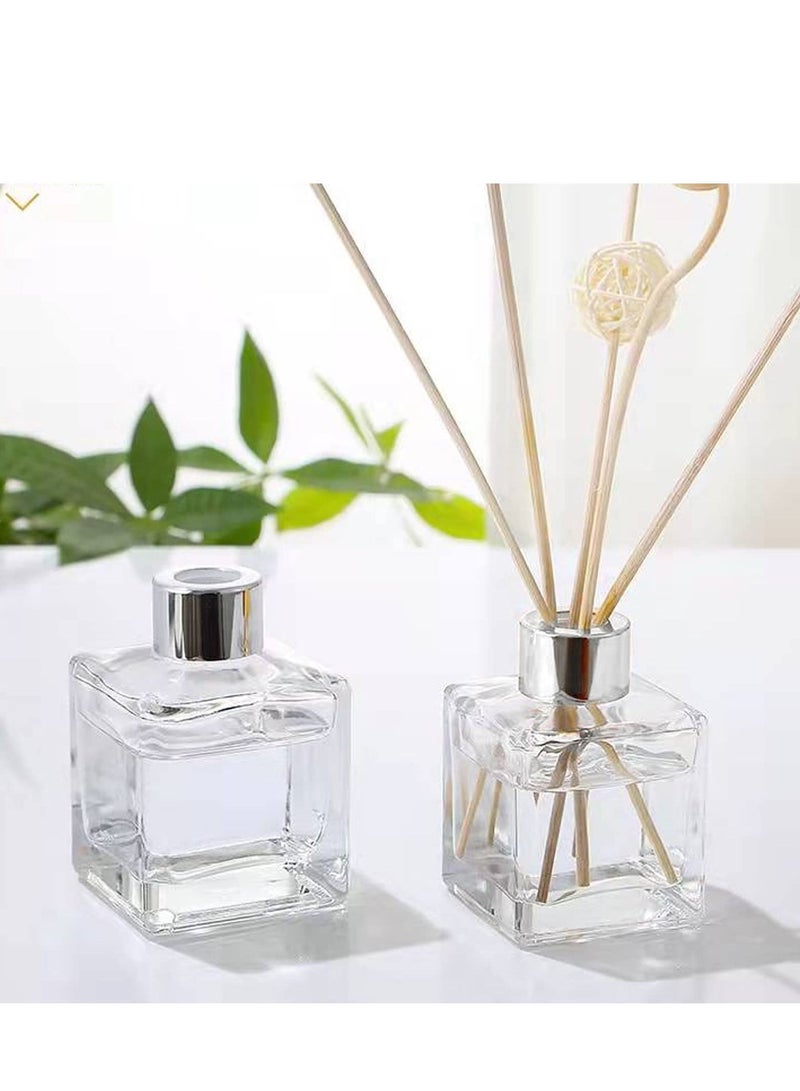 Fragrance Diffuser Empty Clear Bottles, 50ml Essential Fragrance Oil Reed Diffusers Set, Small Square Glass Diffuser Bottles with Caps for Home Bathroom Decorative Fragrance Accessories Use (4 Pcs) - Image 4