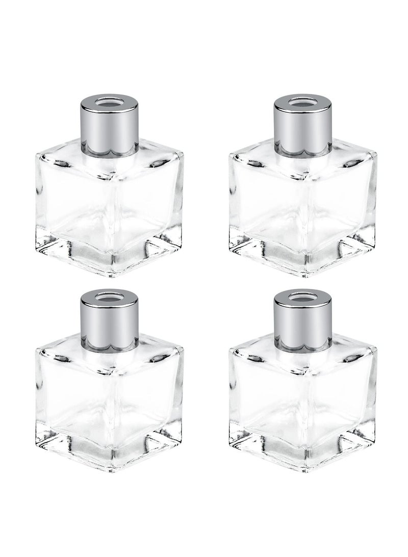 Fragrance Diffuser Empty Clear Bottles, 50ml Essential Fragrance Oil Reed Diffusers Set, Small Square Glass Diffuser Bottles with Caps for Home Bathroom Decorative Fragrance Accessories Use (4 Pcs) - Image 1