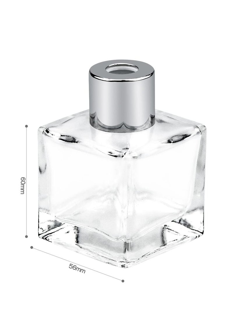 Fragrance Diffuser Empty Clear Bottles, 50ml Essential Fragrance Oil Reed Diffusers Set, Small Square Glass Diffuser Bottles with Caps for Home Bathroom Decorative Fragrance Accessories Use (4 Pcs) - Image 2