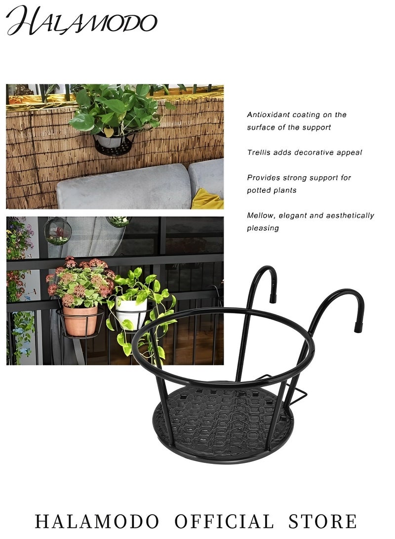 HALAMODO 2pcs Metal Hanging Railing Planters Small Round Hanging Railing Planter Flower Pot Holder Basket Iron Art Rack Fence Shelf Container for Balcony Garden Indoor Outdoor  - Image 2