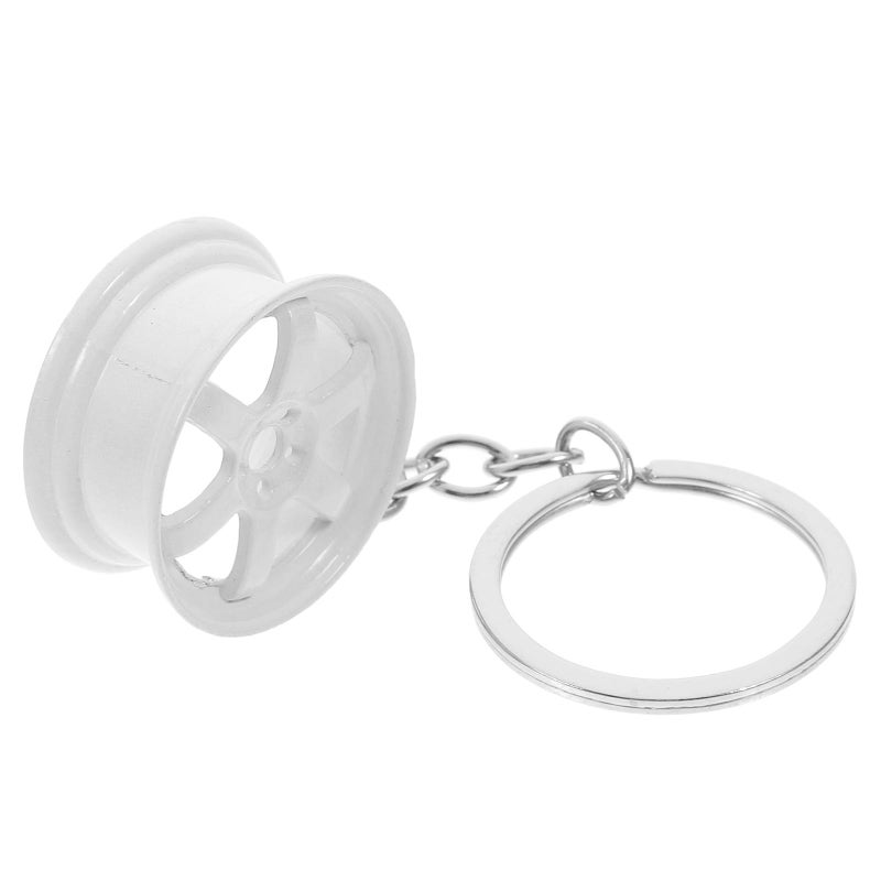 Vintage Metal Car Hub Keychain White Small Key Ring Pendant Automotive Accessory - Image 2