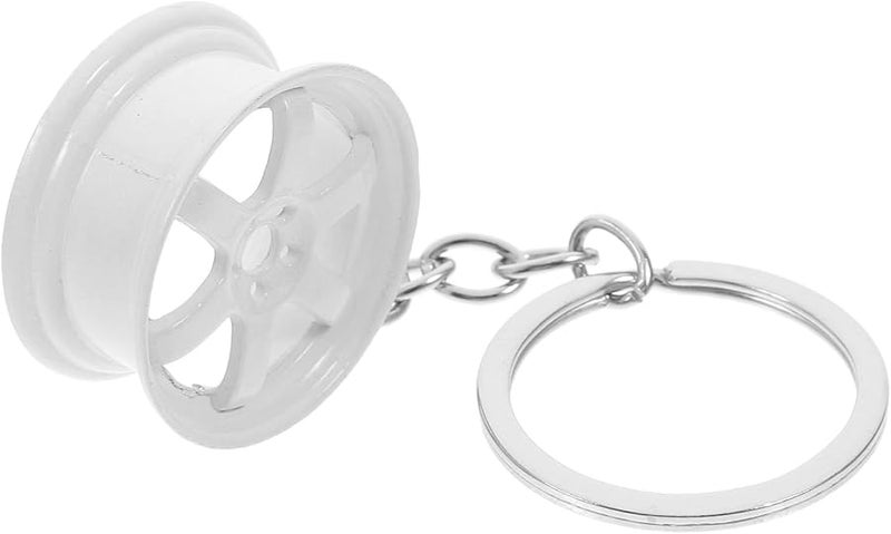 Vintage Metal Car Hub Keychain White Small Key Ring Pendant Automotive Accessory - Image 1