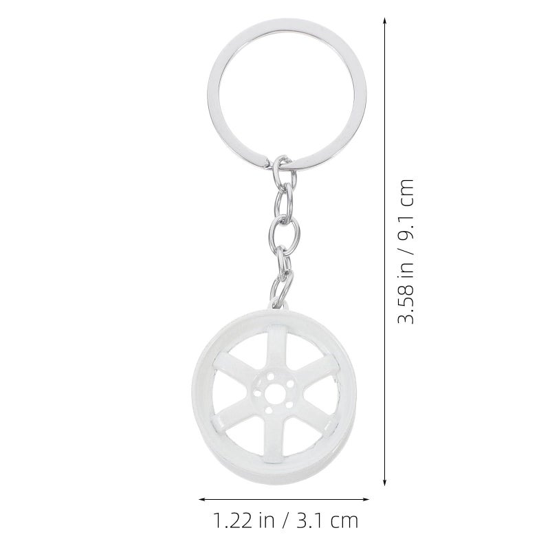 Vintage Metal Car Hub Keychain White Small Key Ring Pendant Automotive Accessory - Image 3