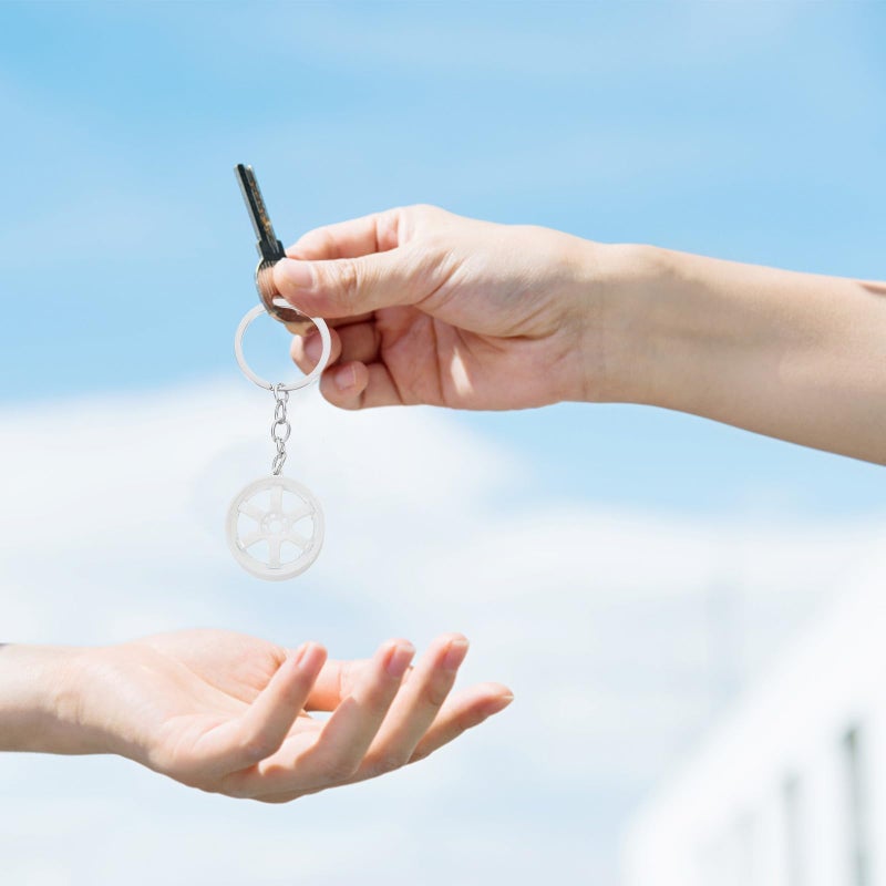 Vintage Metal Car Hub Keychain White Small Key Ring Pendant Automotive Accessory - Image 5