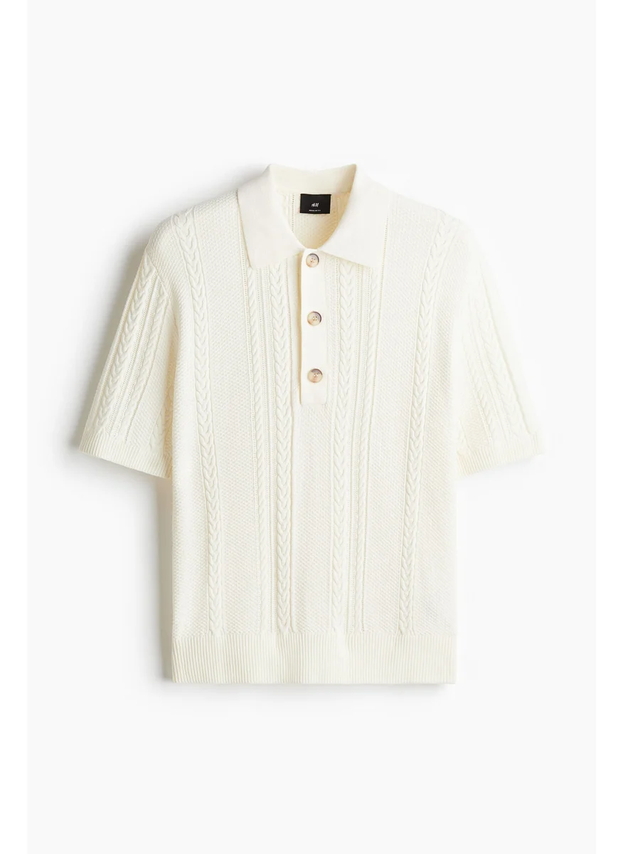 H&M Regular Fit Cable-Knit Polo Shirt