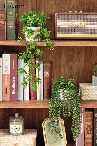 Fuxdre Fake Hanging Plants, 2pcs Artificial Potted Greenery Faux Eucalyptus Vine Fern and String of Pearls in Pot for Home Room Wall Shelf Patio Garden Indoor Outdoor Decor - Image 4