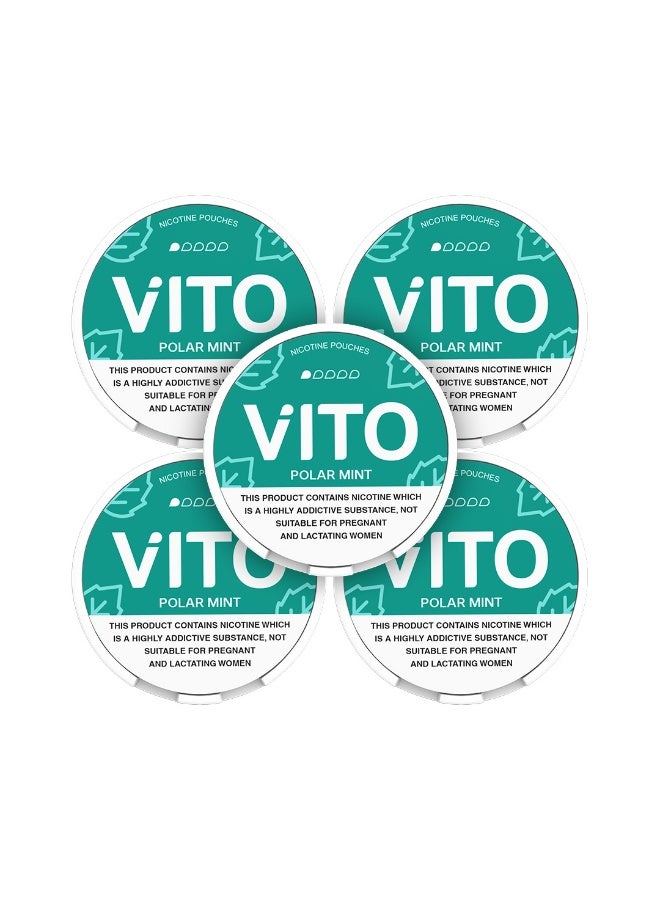VITO Polar Mint Nicotine Pouches 3mg | Fresh Mint & Cooling Flavor | Tobacco-Free | 5 Cans, 20 Pouches Per Can - Image 1