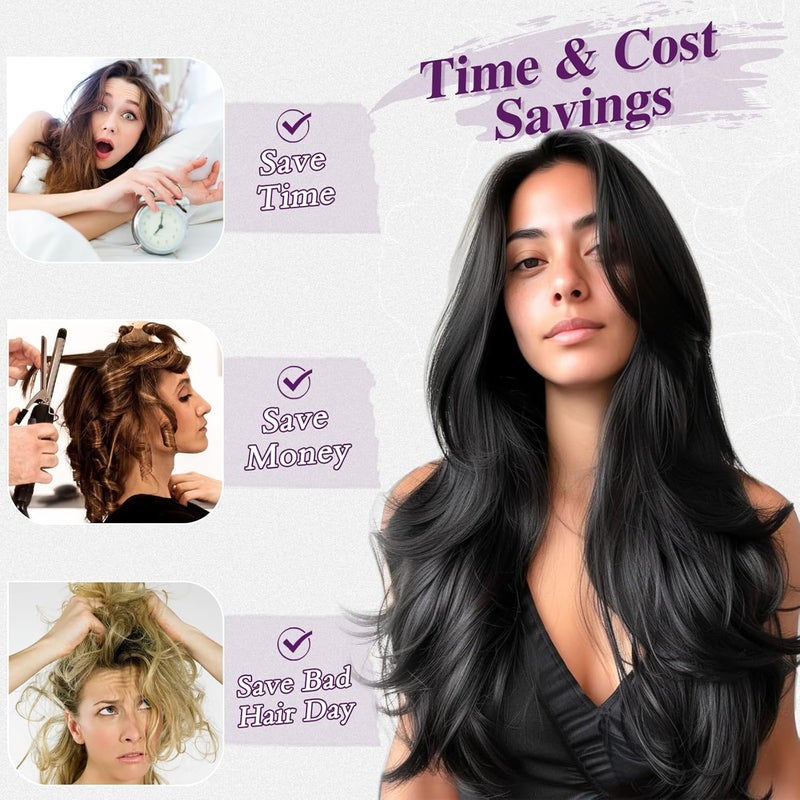 BARSDAR Black Clip-In Hair Extensions, 50 cm Wavy Clip in Hair Extensions for Women, 5 Pieces Layered Hair Extensions Synthetic Lace Hairpieces Extensions – Natural Black - Image 4