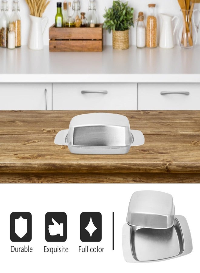 PACKOVE طبق زبدة من الفولاذ المقاوم للصدأ من باكوف مع غطاء، أبعاده 6.88 × 4.13 × 1.77 بوصة، علبة زبدة مغطاة، طبق جبن، وعاء تقديم أنيق للمطبخ - Image 5