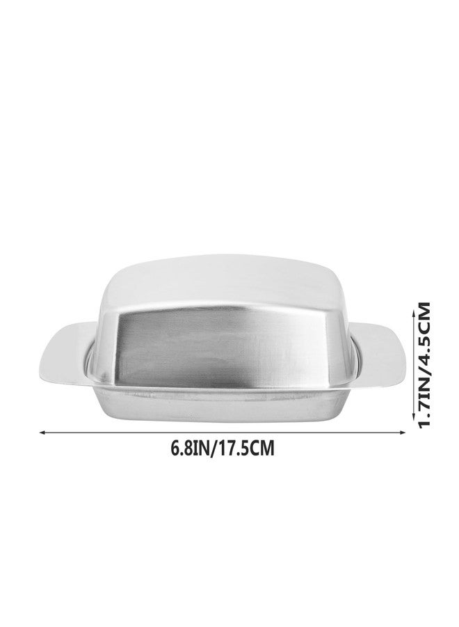 PACKOVE طبق زبدة من الفولاذ المقاوم للصدأ من باكوف مع غطاء، أبعاده 6.88 × 4.13 × 1.77 بوصة، علبة زبدة مغطاة، طبق جبن، وعاء تقديم أنيق للمطبخ - Image 3