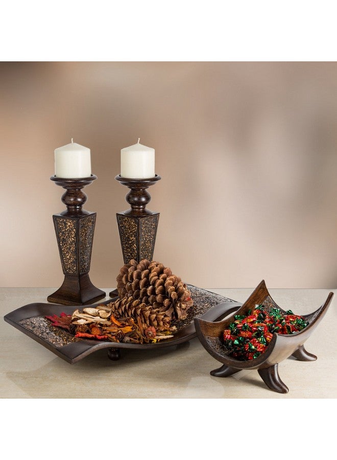 Creative Scents Schonwerk Brown Pillar Candle Holder Set of 2- Crackled Mosaic Design- Functional Table Decorations- Centerpieces for Dining/Living Room- Best Wedding Gift - Image 3