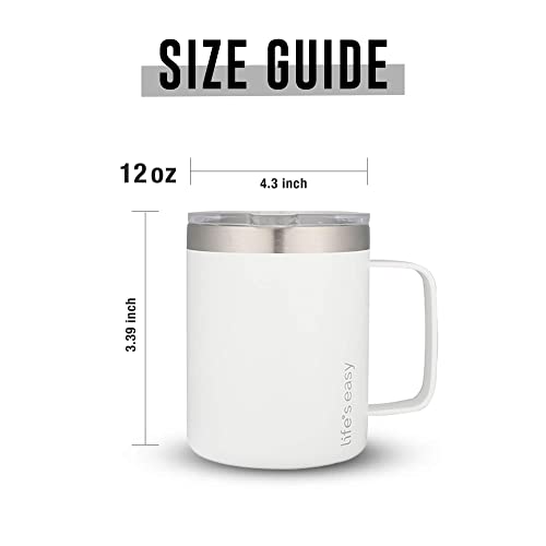 Life's Easy 12 oz Stainless Steel Mug w/Handle - Double Wall Insulated Travel Tumbler w/Flip Lid - Leak Proof Tumbler-Thermal Cup for Coffee, Tea & More - Keep Hot & Cold Drinks (Winter White, 12 oz) - Image 2