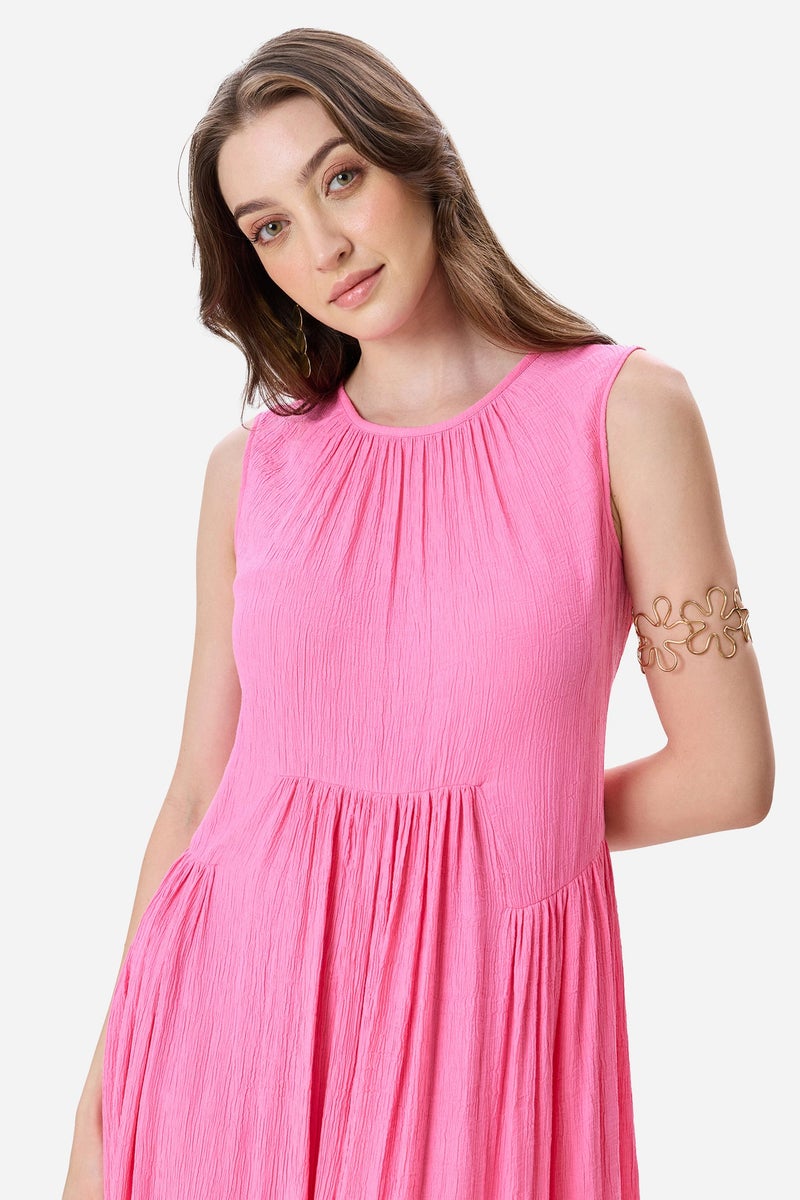 Virgio Solid Viscose Gathered Sleeveless Maxi Dress for Women - Image 5