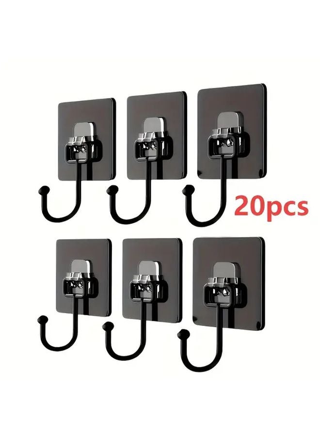20 قطعة من الخطافات الحائطية السوداء الثقيلة بسعة 60 رطلاً ذاتية اللصق للمطبخ والحمام - Image 1