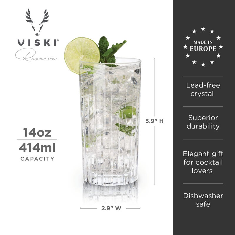 Viski Reserve Milo Crystal Highball Glasses - European Crafted Collins Glasses Set of 4-14oz Cocktail Glass for Wedding or Anniversary and Special Occasions Gift Ideas - Image 3