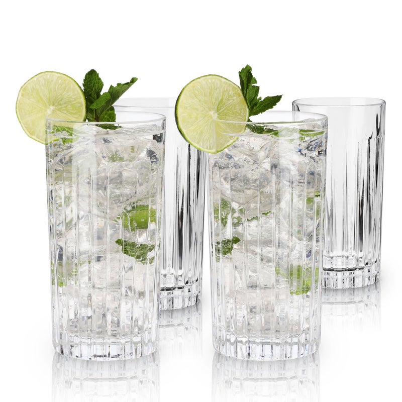 Viski Reserve Milo Crystal Highball Glasses - European Crafted Collins Glasses Set of 4-14oz Cocktail Glass for Wedding or Anniversary and Special Occasions Gift Ideas - Image 1