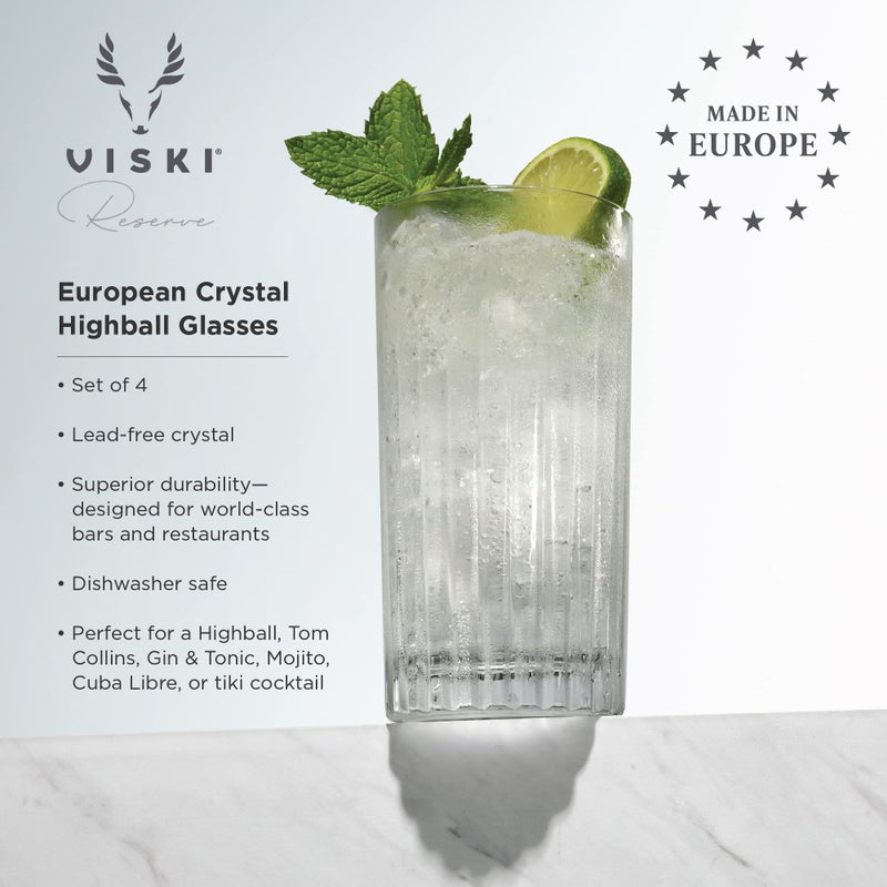 Viski Reserve Milo Crystal Highball Glasses - European Crafted Collins Glasses Set of 4-14oz Cocktail Glass for Wedding or Anniversary and Special Occasions Gift Ideas - Image 2