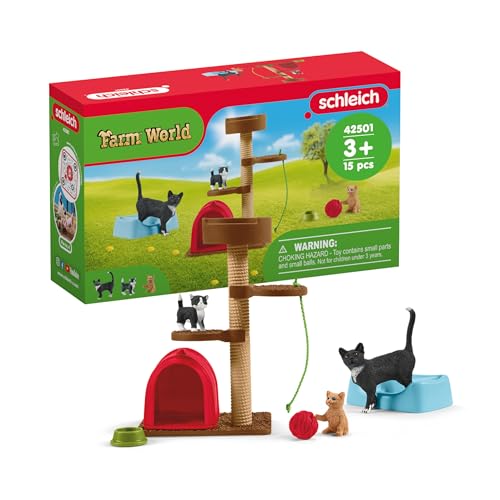 Schleich Farm World Cute Cats and Kittens Playtime Figurine Set 9Piece Realistic Momma Cat and Baby Kitten Figurine Large Playset forToddlers Boys and Girls Gift for Kids Ages 3 - Image 1