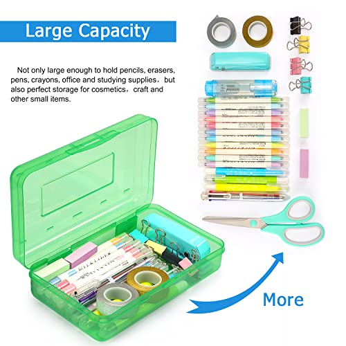 Tamaki 1 Pack Plastic Pencil Box Large Capacity Pencil Boxes Clear Boxes with Snap-tight Lid Stackable Design and Stylish Office Supplies Storage Organizer Box, Green - Image 3