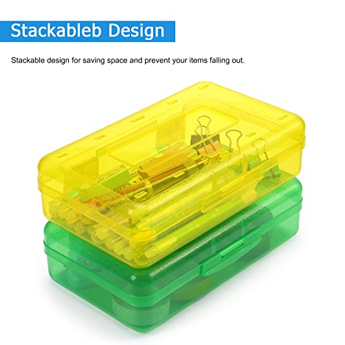 Tamaki 1 Pack Plastic Pencil Box Large Capacity Pencil Boxes Clear Boxes with Snap-tight Lid Stackable Design and Stylish Office Supplies Storage Organizer Box, Green - Image 4