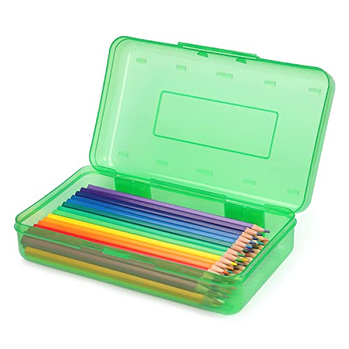 Tamaki 1 Pack Plastic Pencil Box Large Capacity Pencil Boxes Clear Boxes with Snap-tight Lid Stackable Design and Stylish Office Supplies Storage Organizer Box, Green - Image 1