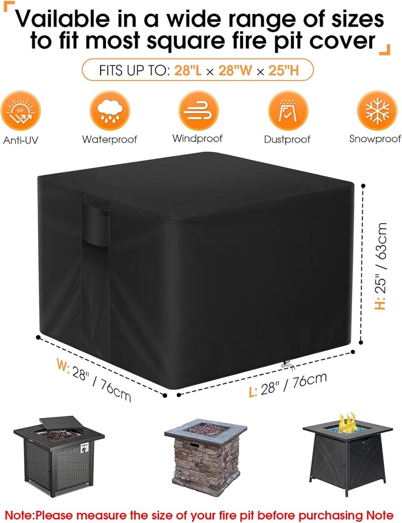 POMER Fire Pit Cover, 28 inch Square Gas Firepit Covers for Propane Fire Pit Table Waterproof Outdoor Fireplace Cover - 28x28x25 inch - Image 5