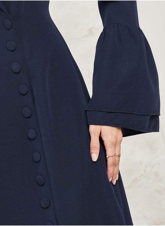 Styli Notch Lapel Blazer Midi Dress with Bell Sleeve  - Image 3