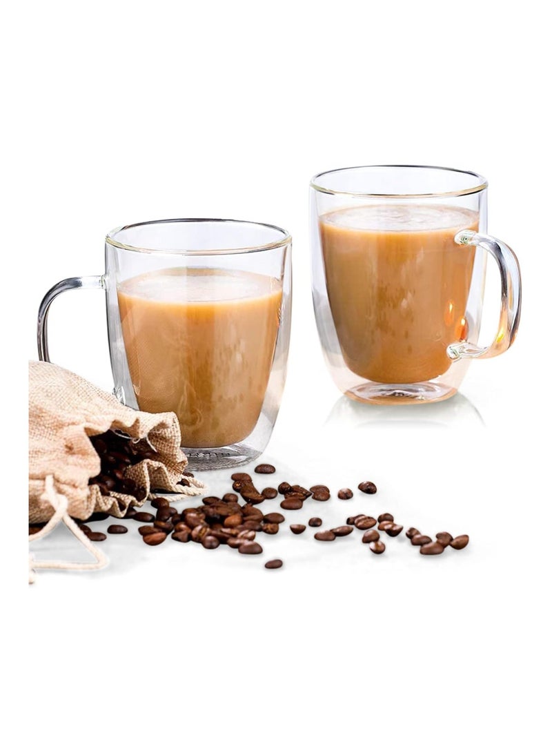 كوب زجاجي معزول مزدوج الجدار ومقاوم للحرارة، مناسب للشاي والقهوة واللاتيه والإسبريسو والشاي المثلج والنبيذ والعصير والكابتشينو، سعة 350 مل لكل كوب، هدية مثالية. (عبوة من قطعتين) 