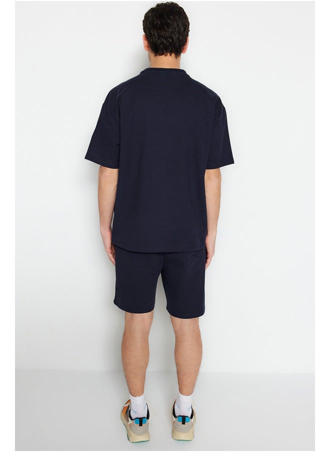 trendyol Navy Blue Tracksuit Relaxed/Comfortable Cut Text Printed Cotton TMNSS23EM00001  - Image 5