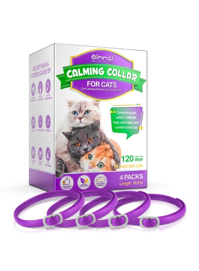 Oimmal 4 قطع طوق مهدئ للقطط قابل للتعديل يوفر الراحة للحيوانات الأليفة في غضون 1 ساعة، أطواق مهدئة للقطط تدوم حتى 120 يومًا، مدعمة بالفيرومونات لدعم السلوك (أرجواني) - Image 1