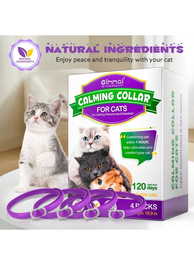 Oimmal 4 قطع طوق مهدئ للقطط قابل للتعديل يوفر الراحة للحيوانات الأليفة في غضون 1 ساعة، أطواق مهدئة للقطط تدوم حتى 120 يومًا، مدعمة بالفيرومونات لدعم السلوك (أرجواني) - Image 3