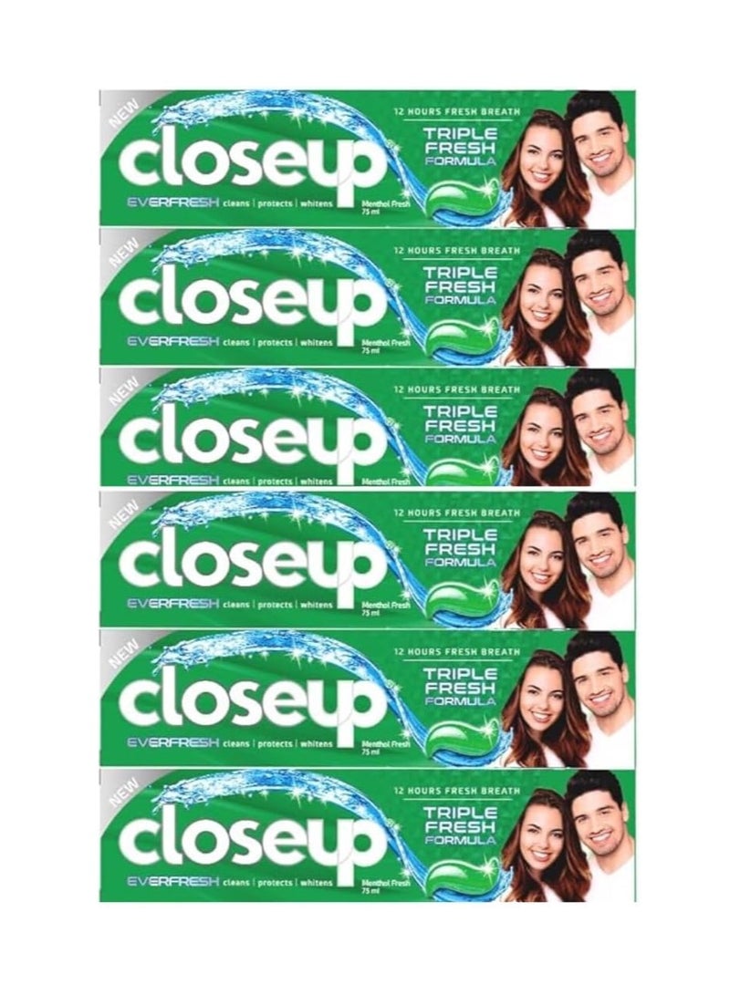 كلوس أب معجون أسنان ايفر فريش تريبل فريش من كلوس اب، منعش بالمنثول، 80 غرام، 50 مل، عبوة من 6 قطع - Image 1