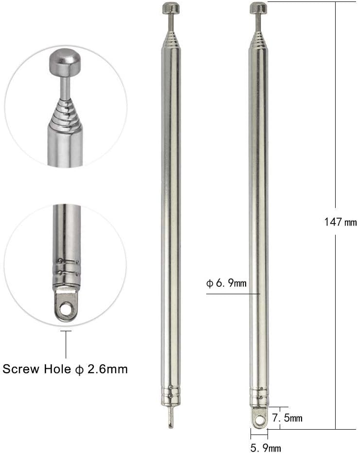 BINGFU 7 Sections Telescopic 74cm AM FM Antenna Portable Radio Antenna Replacement (2-Pack) Compatible with Indoor Portable Radio Home Stereo Receiver AV Audio Video Home Theater Receiver TV Tuner - Image 1