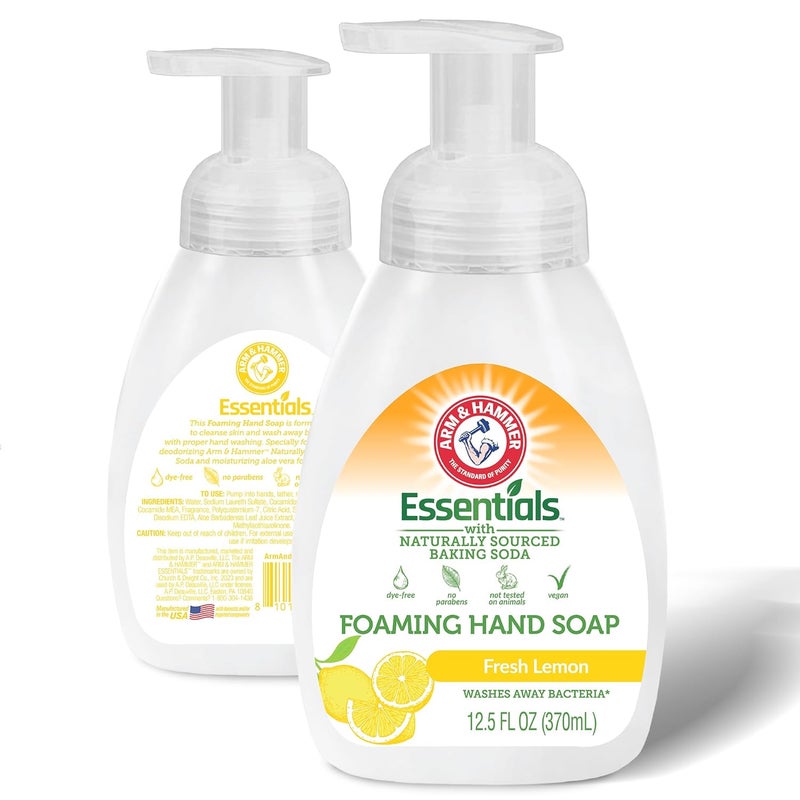 Arm & Hammer Foaming Hand Soap for Skin Cleaning - Antibacterial Cleanser with Fresh Lemon Scent - Hand Soap Pump with Aloe Vera & Different Ingredients 12.5 Fl Oz (370mL)