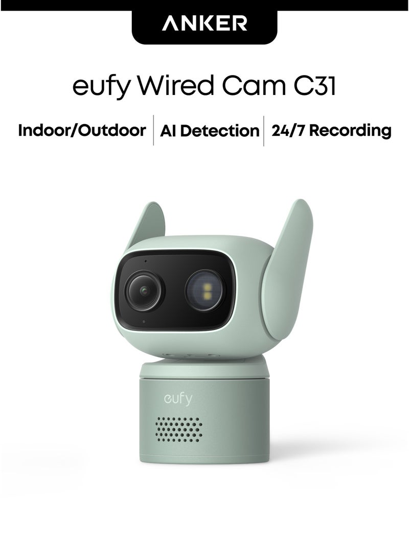 eufy Wired Cam C31,360° Coverage with Pan and Tilt,Indoor and Outdoor, Dual Antenna,Color Night Vision, Local Storage, No Monthly Fee,AI Human/Vehicle/Pet/Cry Detection,24/7 Continuous Recording - Image 1