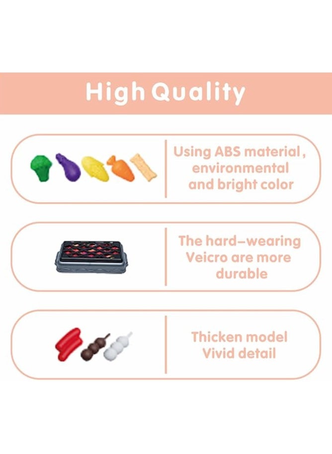 61Pcs Kids Kitchen Toy Accessories Set, Toddler Pretend BBQ Cooking Playset with Play Pots and Pans, Utensils Cookware Toys, Cut Play Food Set, Toy Vegetables, Play Kitchen Toy Pink  - Image 3