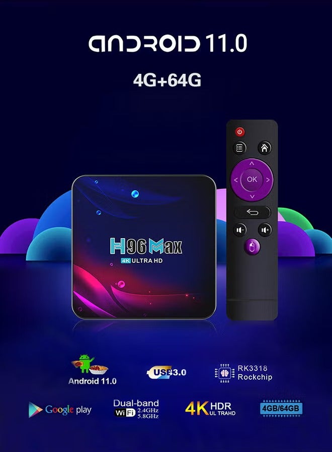 H96 Max 4K Ultra HD Smart Set-top Box: Android 11.0 System 4GB+64GB Large Storage Dual WIFI6 + Bluetooth Configuration  - Image 2