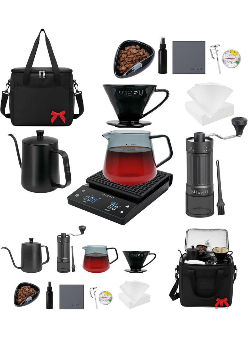 ميبرو مجموعة ماكينة صنع القهوة V60 مع حقيبة حمل باللون الأسود سعة 600 مل بكج قهوة مختصة مع مقياس حرارة
