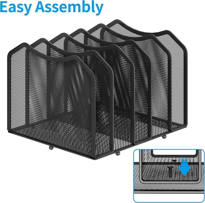 Simple Trending Mesh Desktop File Sorter Organizer, 5-Section Bookshelf for Desk Home Office, Black - Image 4
