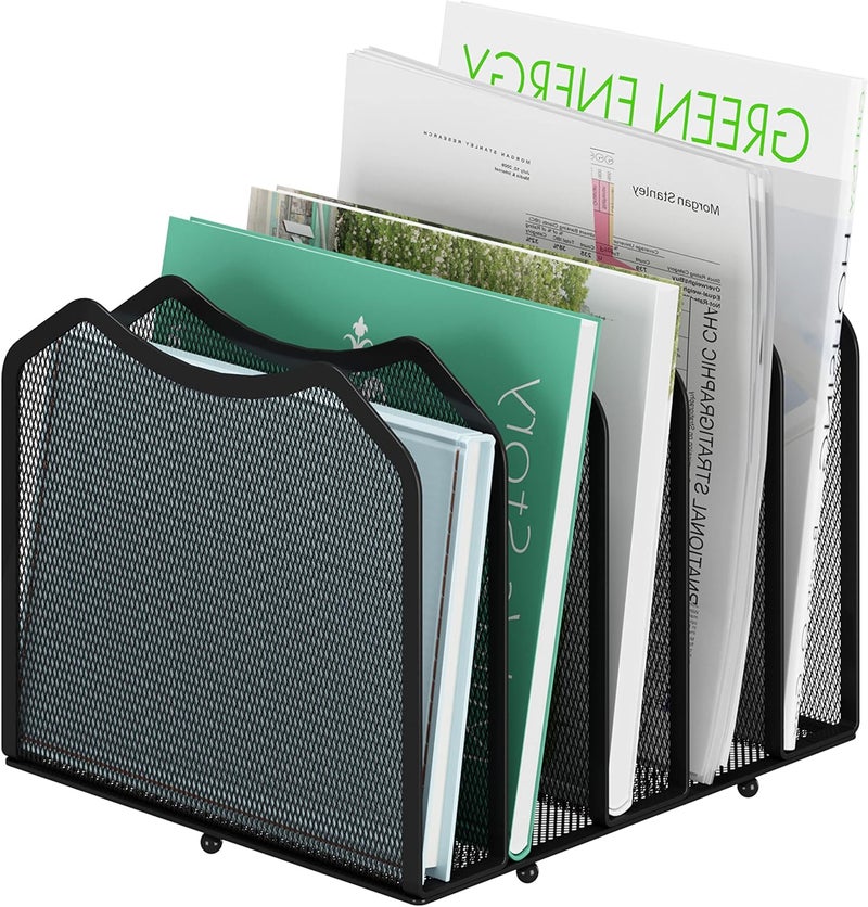 Simple Trending Mesh Desktop File Sorter Organizer, 5-Section Bookshelf for Desk Home Office, Black - Image 2