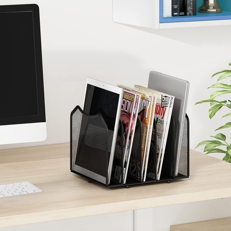 Simple Trending Mesh Desktop File Sorter Organizer, 5-Section Bookshelf for Desk Home Office, Black - Image 3