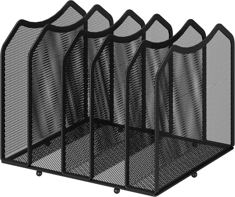 Simple Trending Mesh Desktop File Sorter Organizer, 5-Section Bookshelf for Desk Home Office, Black - Image 1