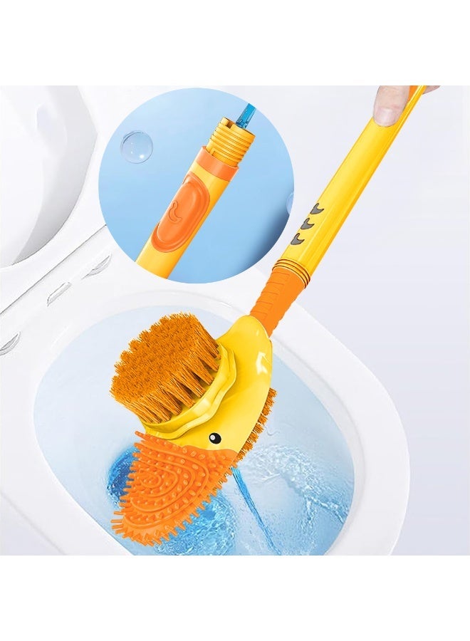 هاسذيب فرشاة مرحاض HASTHIP® 2 في 1 مع كوب شفط، حامل قطرة على شكل بطة كرتونية، شعيرات مزدوجة الجوانب، موزع صابون مدمج، رأس مرن للزوايا الميتة، تنظيف بدون فوضى، أصفر - Image 4