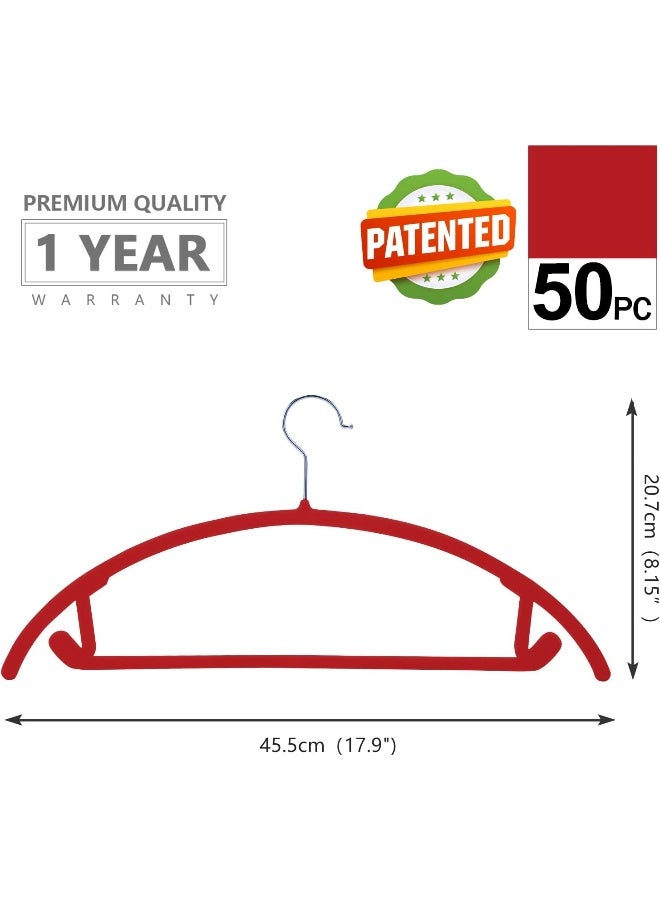 MIZGI Premium Velvet Hangers (Pack of 50) Heavyduty- Non Slip No Shoulder Bump Suit Hangers - Chrome Hooks, Space Saving Clothes Hangers, Rounded Hangers for Coat, Sweater, Jackets, Pants (Red) - Image 2