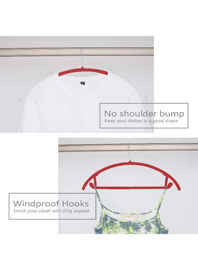 MIZGI Premium Velvet Hangers (Pack of 50) Heavyduty- Non Slip No Shoulder Bump Suit Hangers - Chrome Hooks, Space Saving Clothes Hangers, Rounded Hangers for Coat, Sweater, Jackets, Pants (Red) - Image 4