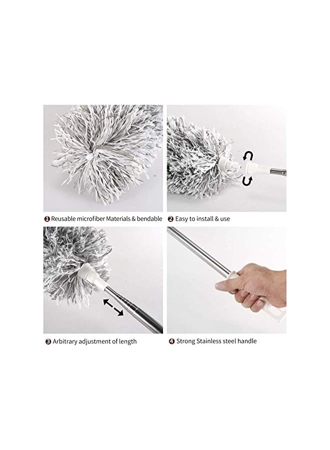 promass Microfiber Duster with Extension Pole with Protective Head Cap -No Scratch to Ceiling,Extra Long 100 inches Feather Duster for Cleaning High Ceiling Fan,Interior Roof,Cobweb,Gap Dust - Image 2