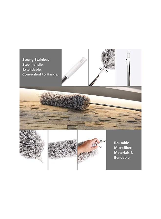 promass Microfiber Duster with Extension Pole with Protective Head Cap -No Scratch to Ceiling,Extra Long 100 inches Feather Duster for Cleaning High Ceiling Fan,Interior Roof,Cobweb,Gap Dust - Image 3